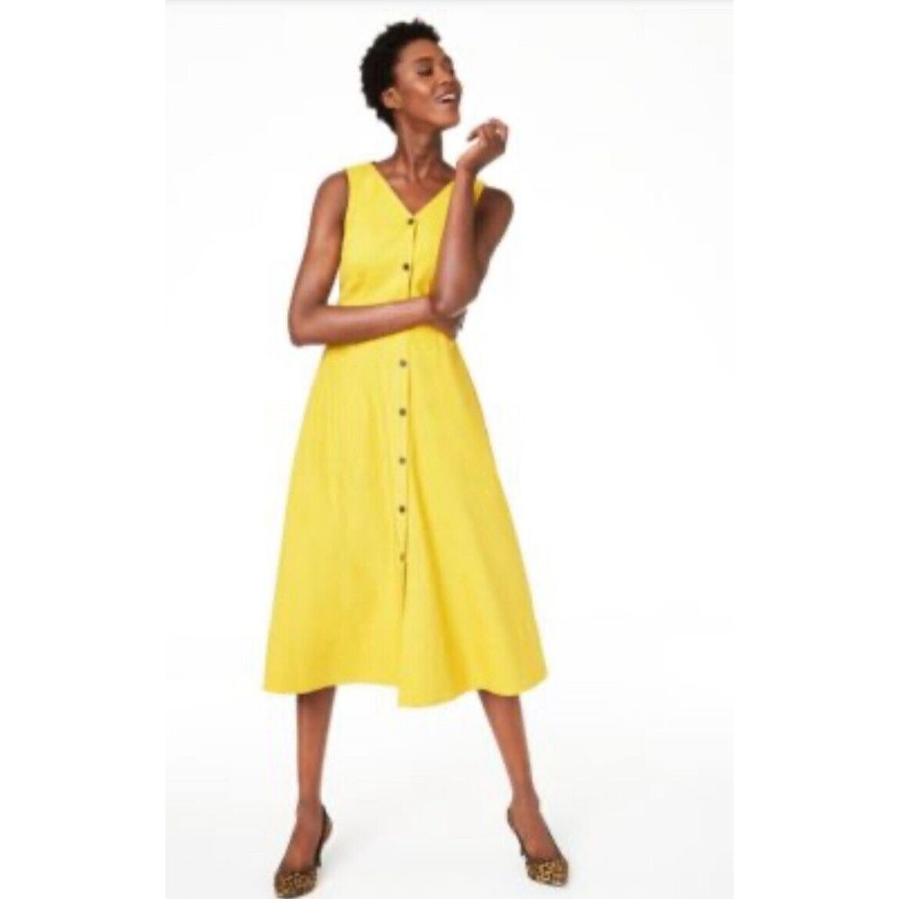TOMMY HILFIGER Yellow Sleeveless Scuba Crepe Front Button Down Dress Plus‎ Size